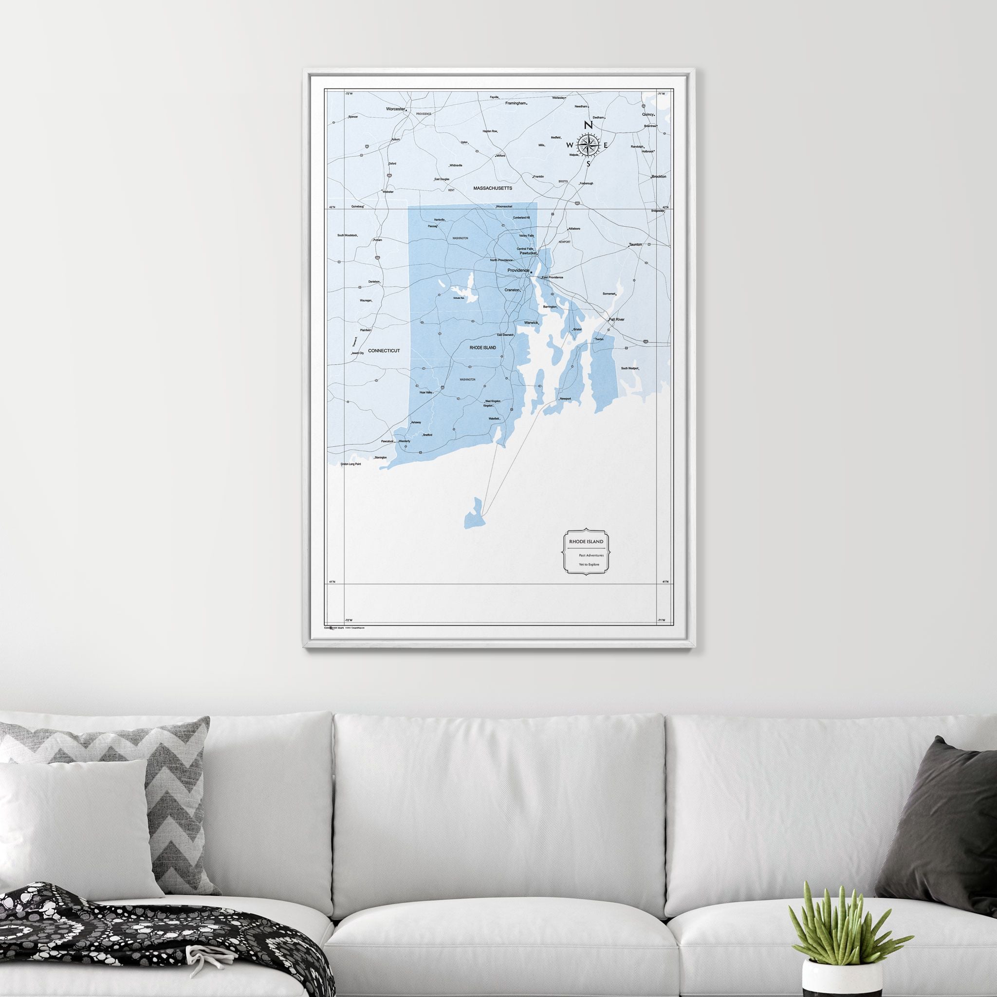 Push Pin Rhode Island Map (Pin Board) - Light Blue Color Splash CM Pin Board