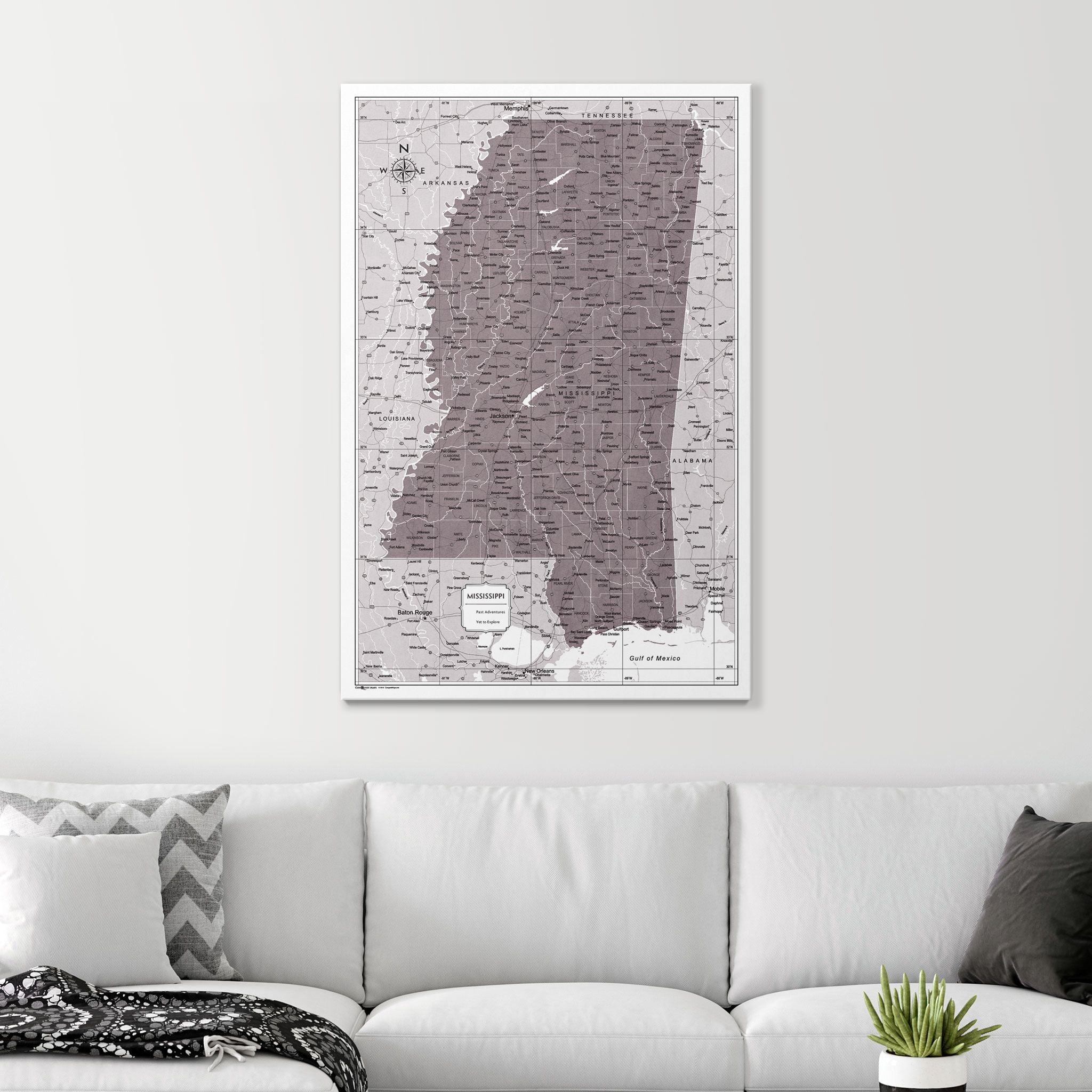 Push Pin Mississippi Map (Pin Board) - Dark Brown Color Splash CM Pin Board