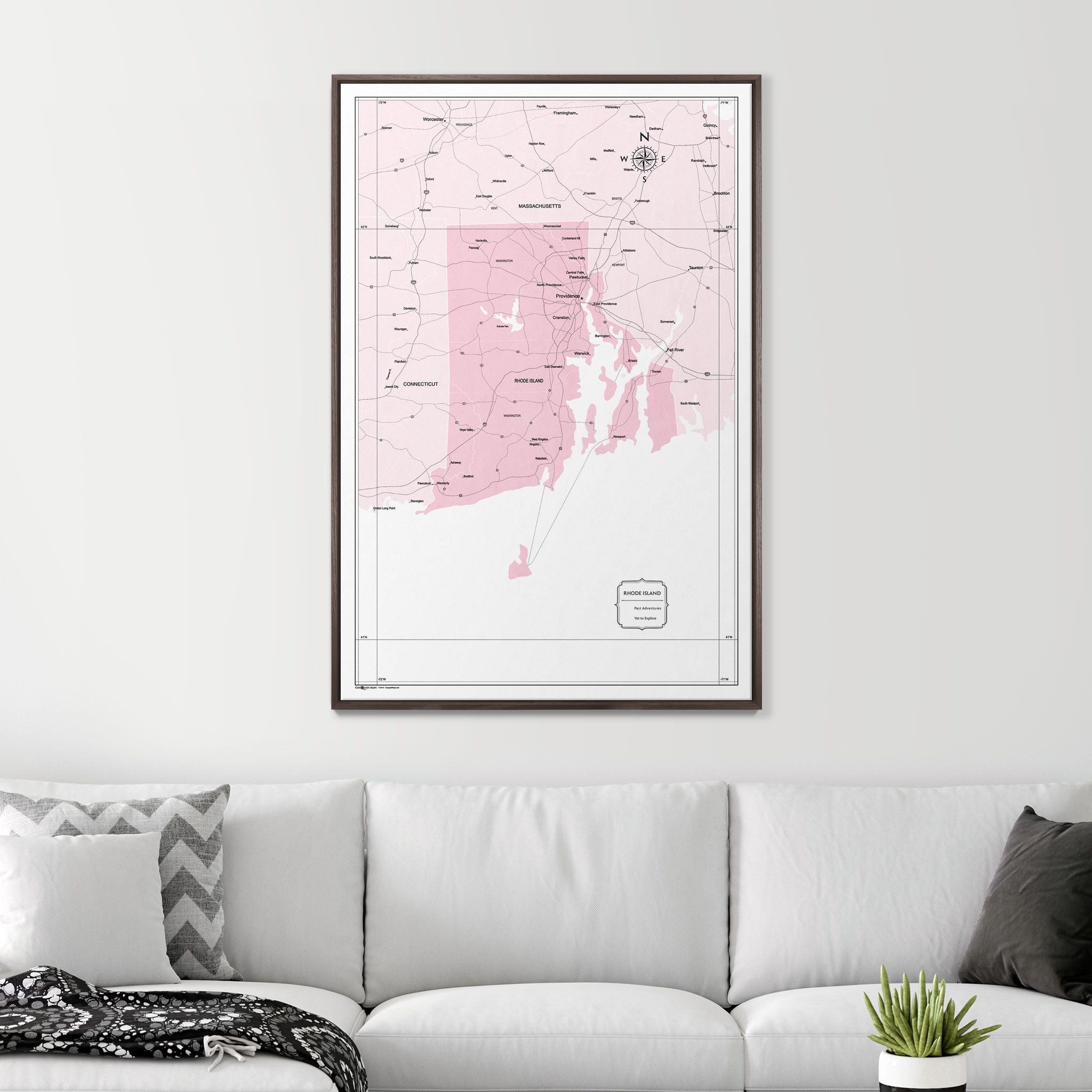 Push Pin Rhode Island Map (Pin Board) - Pink Color Splash CM Pin Board