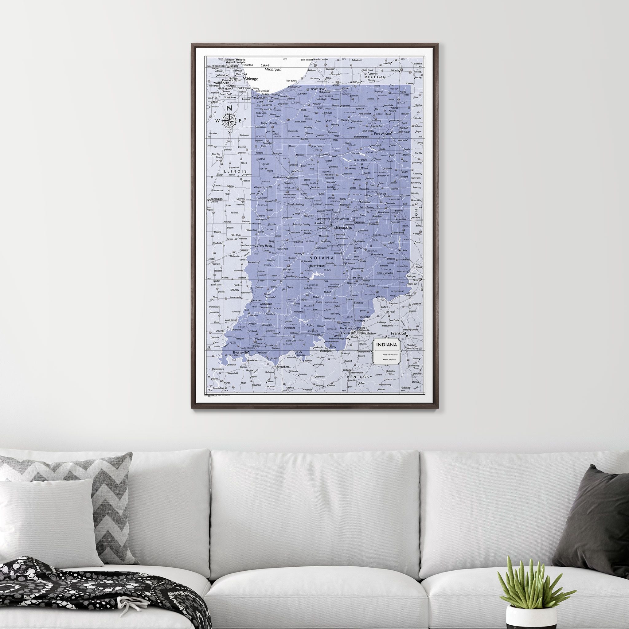 Push Pin Indiana Map (Pin Board) - Purple Color Splash CM Pin Board