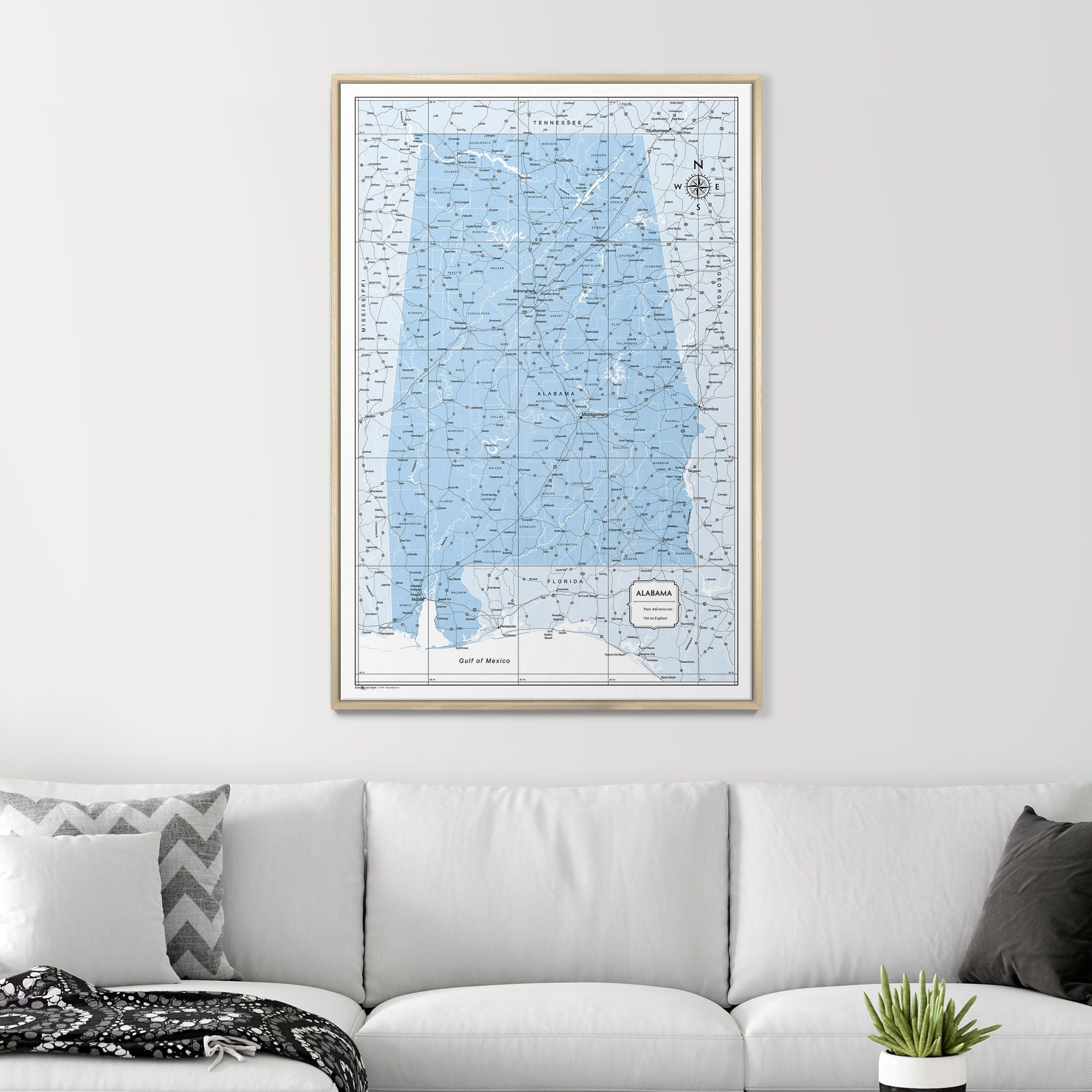 Push Pin Alabama Map (Pin Board) - Light Blue Color Splash CM Pin Board