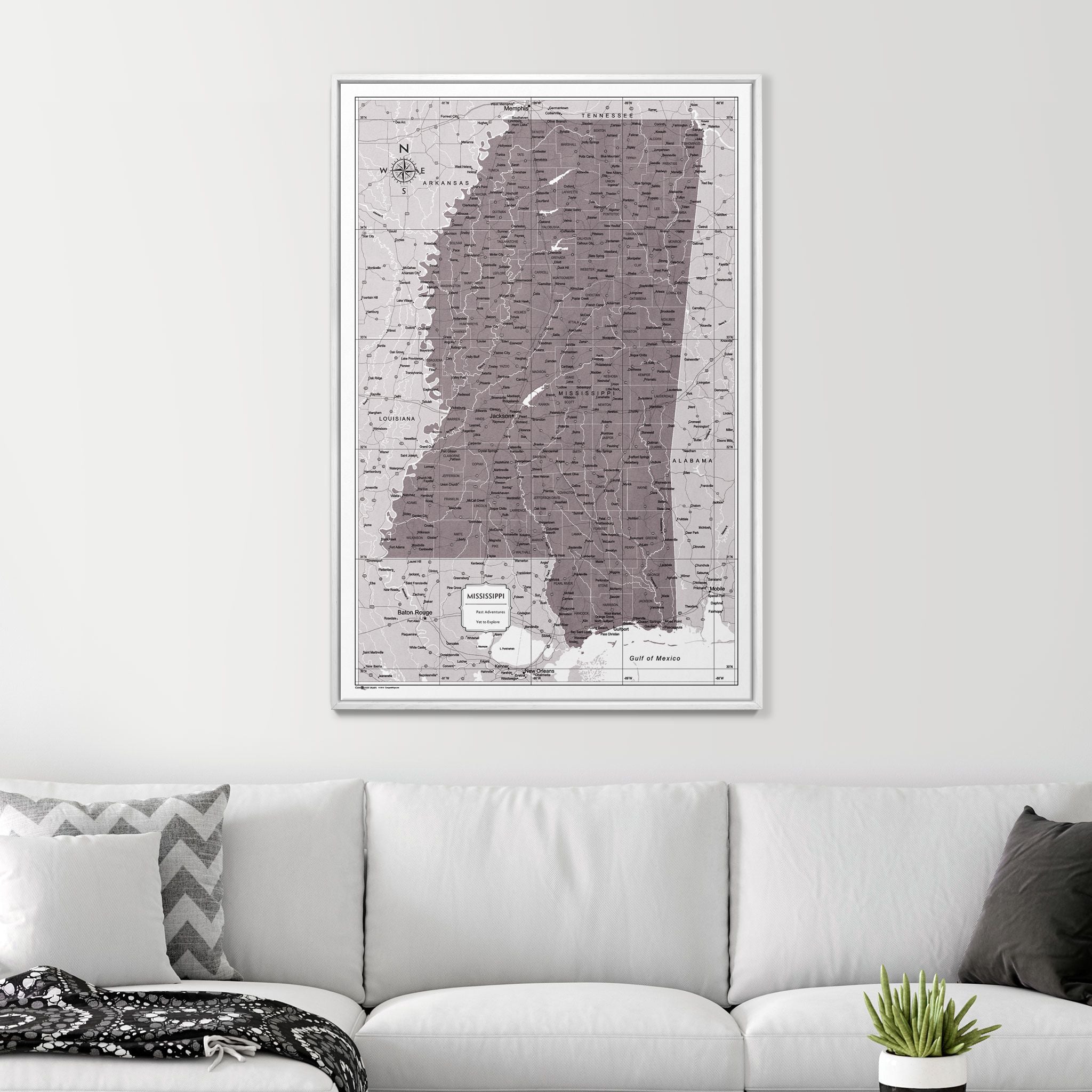 Push Pin Mississippi Map (Pin Board) - Dark Brown Color Splash CM Pin Board