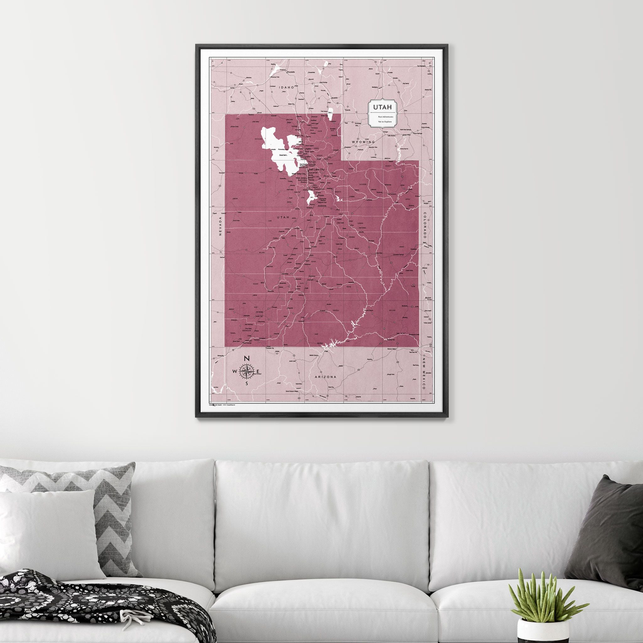 Push Pin Utah Map (Pin Board) - Burgundy Color Splash CM Pin Board