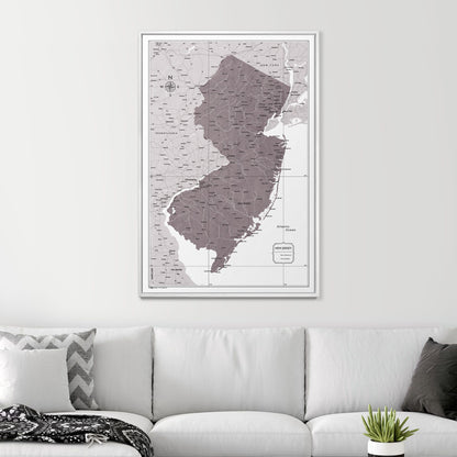 Push Pin New Jersey Map (Pin Board) - Dark Brown Color Splash CM Pin Board