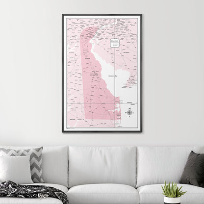 Push Pin Delaware Map (Pin Board) - Pink Color Splash CM Pin Board