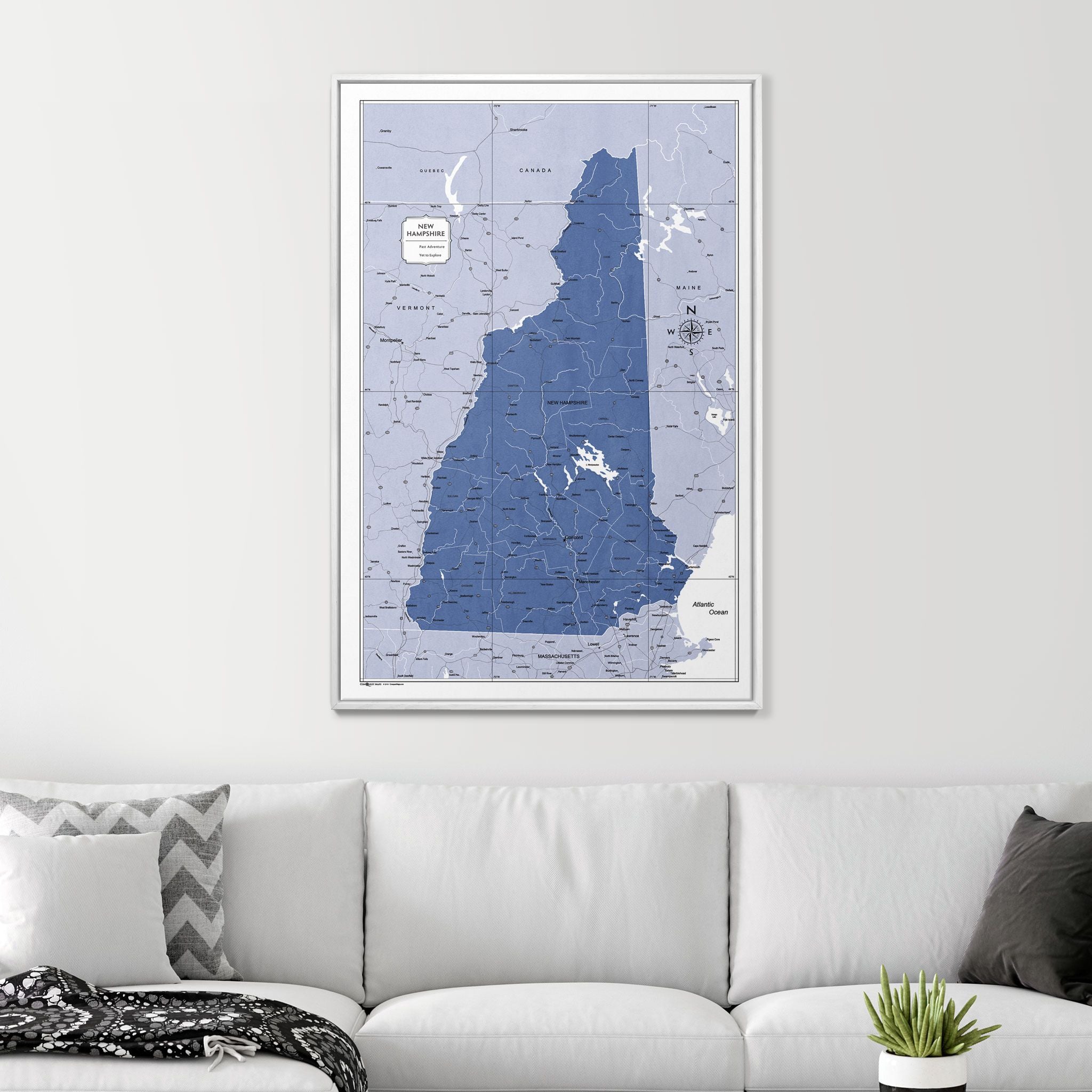 Push Pin New Hampshire Map (Pin Board) - Navy Color Splash CM Pin Board