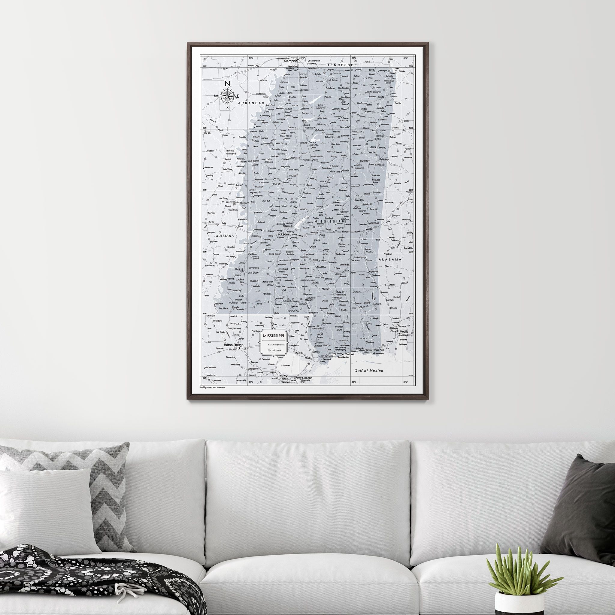 Push Pin Mississippi Map (Pin Board) - Light Gray Color Splash CM Pin Board