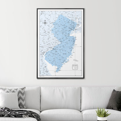 Push Pin New Jersey Map (Pin Board) - Light Blue Color Splash CM Pin Board