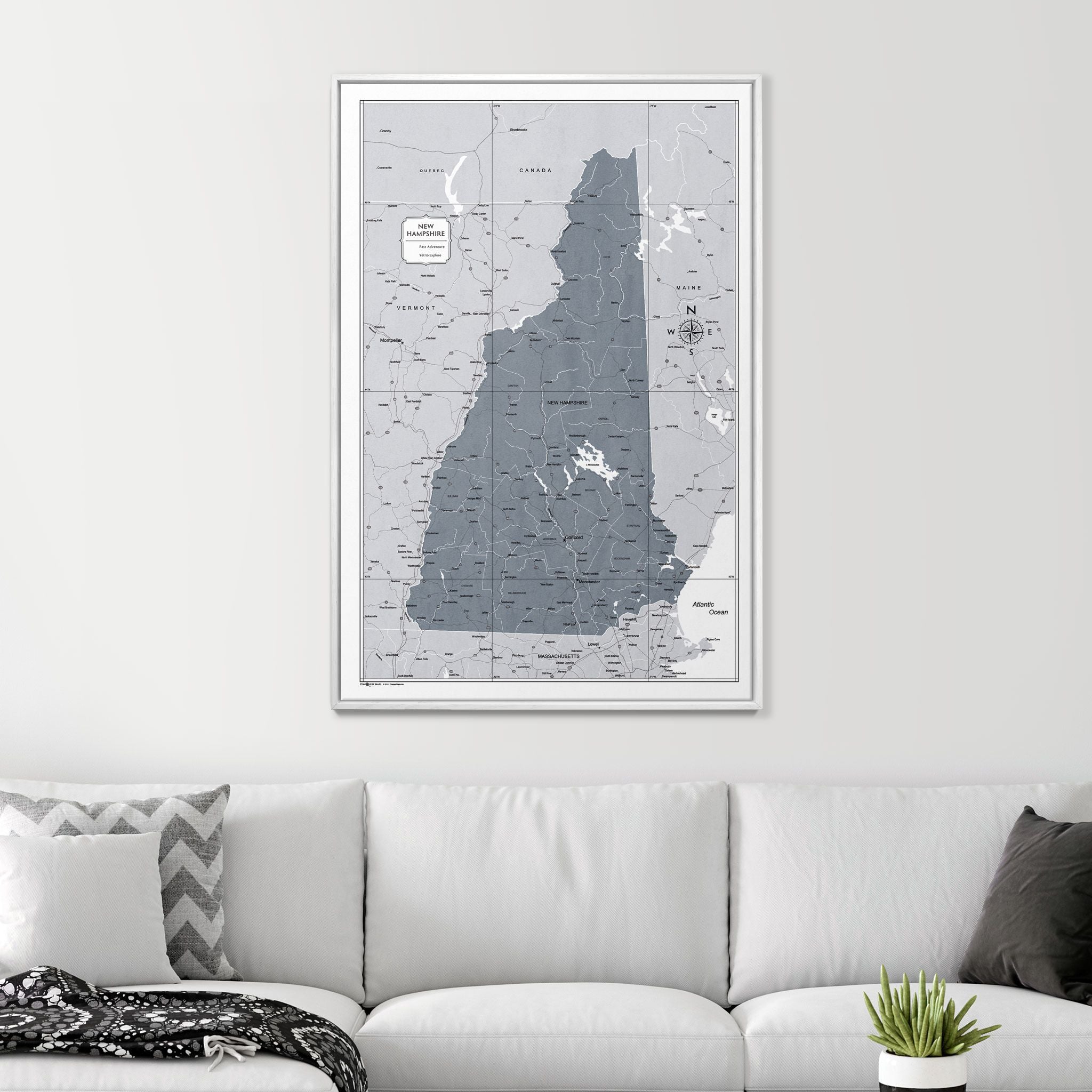 Push Pin New Hampshire Map (Pin Board) - Dark Gray Color Splash CM Pin Board