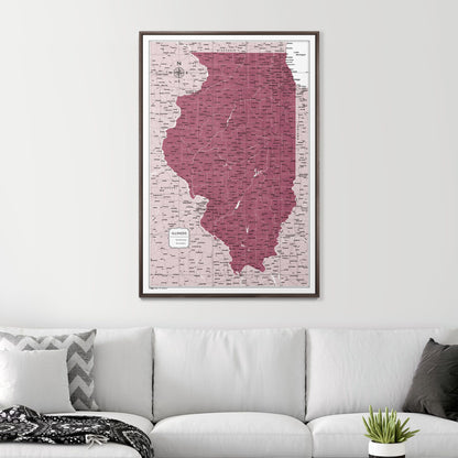 Push Pin Illinois Map (Pin Board) - Burgundy Color Splash CM Pin Board