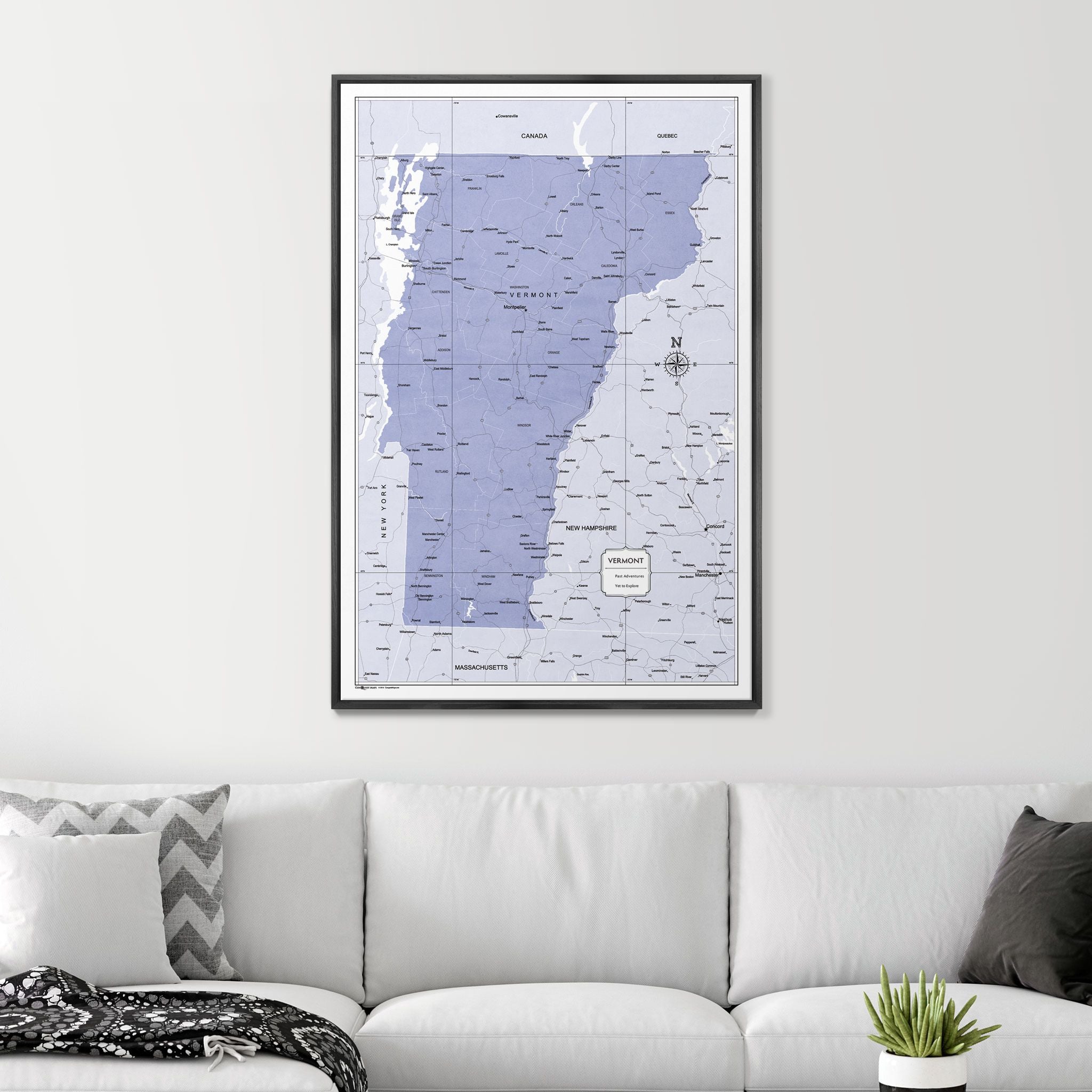 Push Pin Vermont Map (Pin Board) - Purple Color Splash CM Pin Board