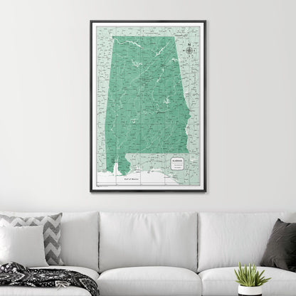 Push Pin Alabama Map (Pin Board) - Green Color Splash CM Pin Board