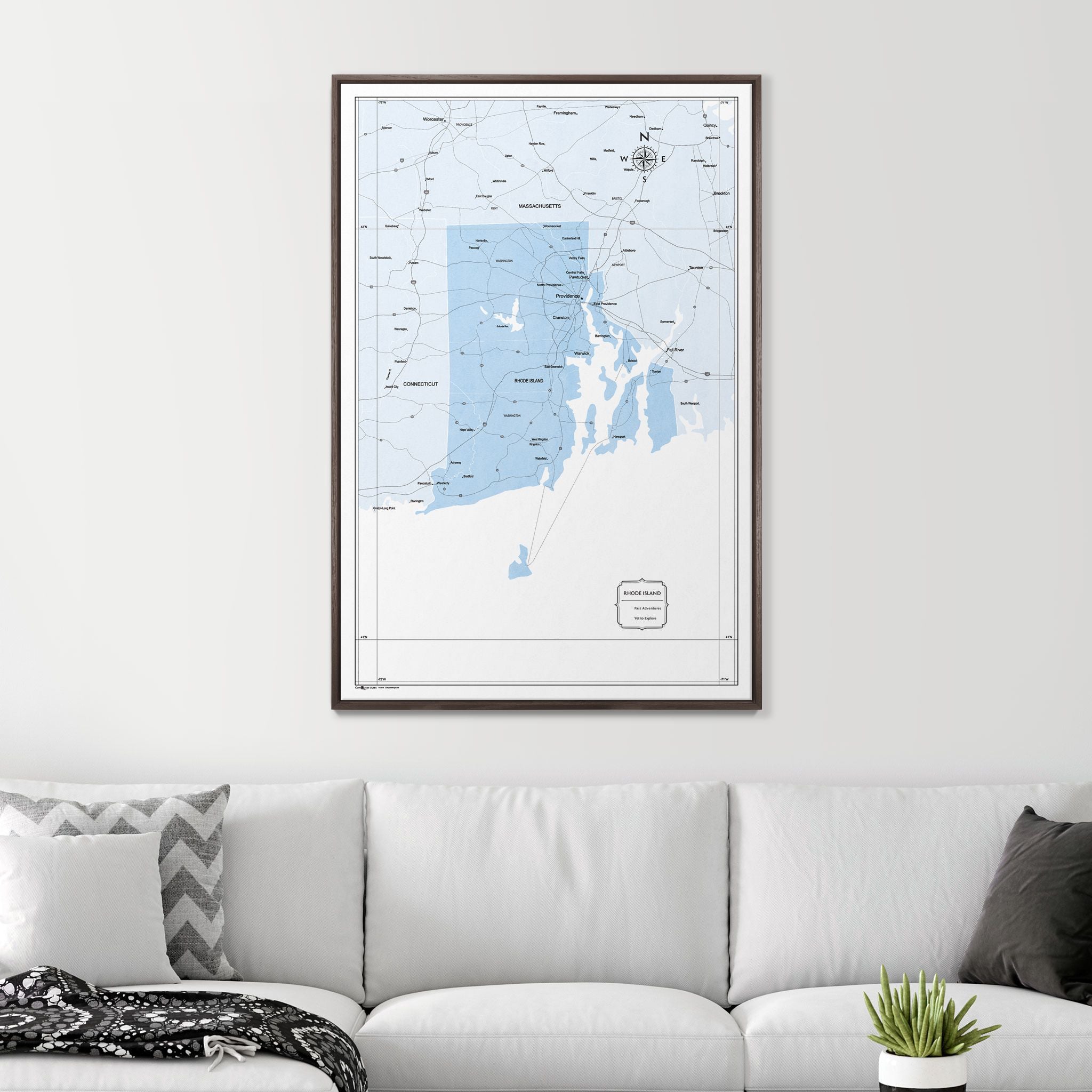 Push Pin Rhode Island Map (Pin Board) - Light Blue Color Splash CM Pin Board