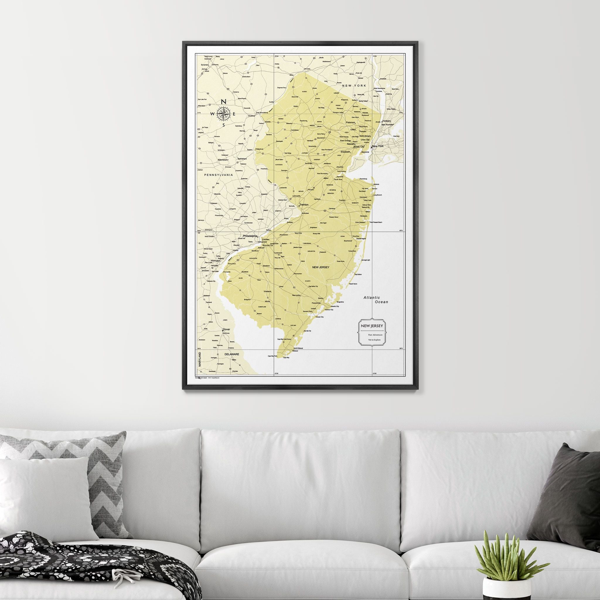 Push Pin New Jersey Map (Pin Board) - Yellow Color Splash CM Pin Board