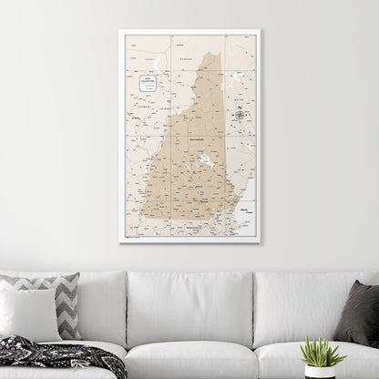 Push Pin New Hampshire Map (Pin Board) - Light Brown Color Splash CM Pin Board