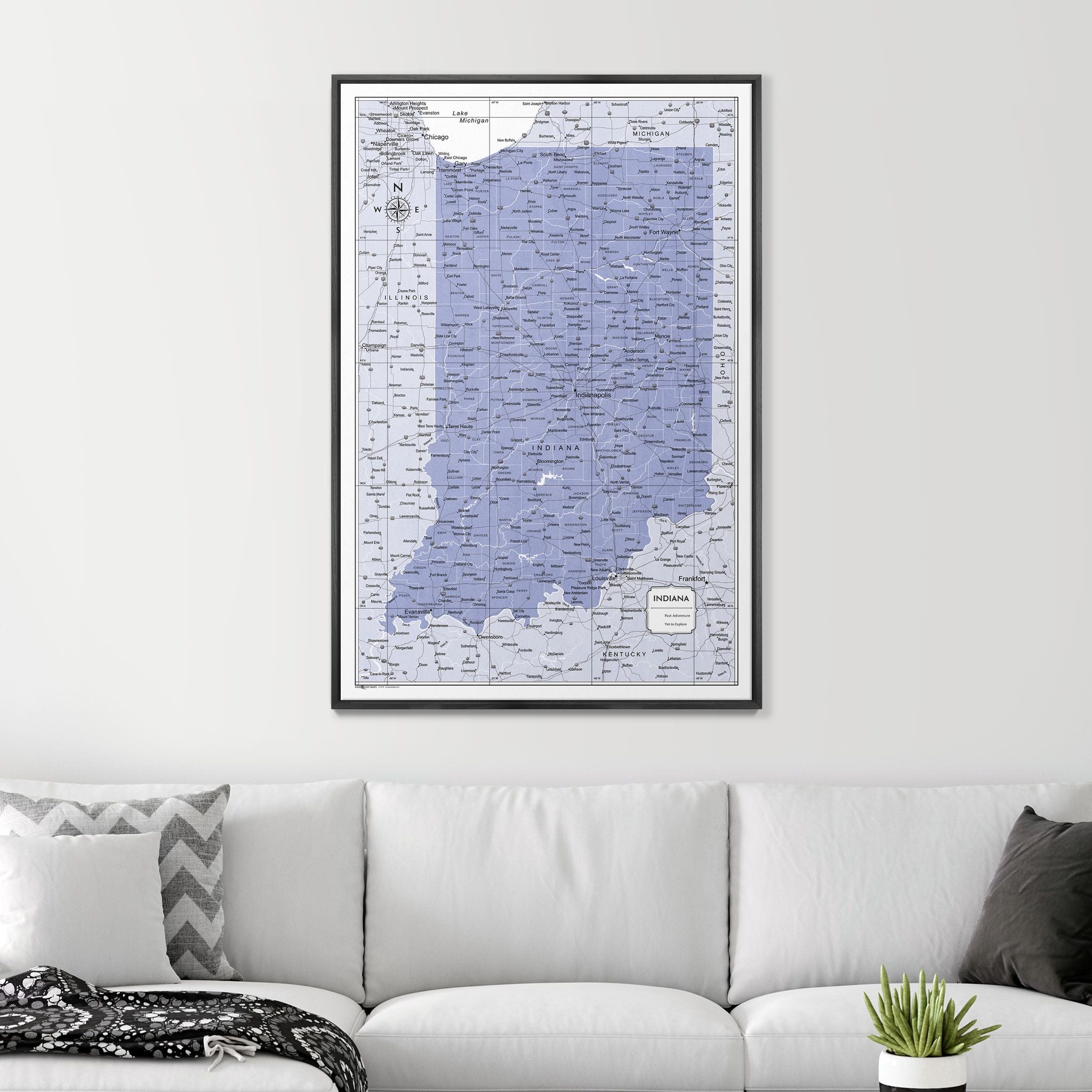 Push Pin Indiana Map (Pin Board) - Purple Color Splash CM Pin Board