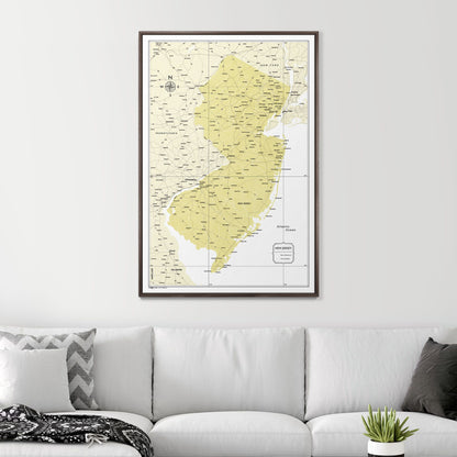 Push Pin New Jersey Map (Pin Board) - Yellow Color Splash CM Pin Board