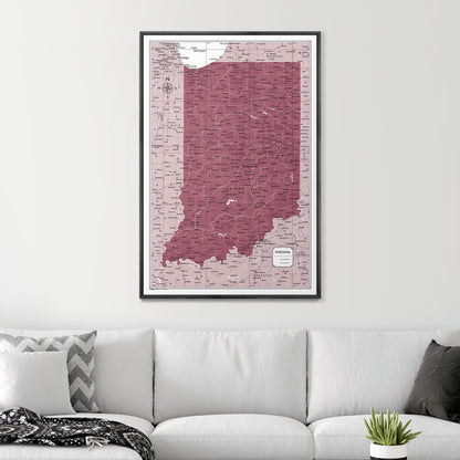 Push Pin Indiana Map (Pin Board) - Burgundy Color Splash CM Pin Board