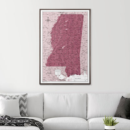 Push Pin Mississippi Map (Pin Board) - Burgundy Color Splash CM Pin Board