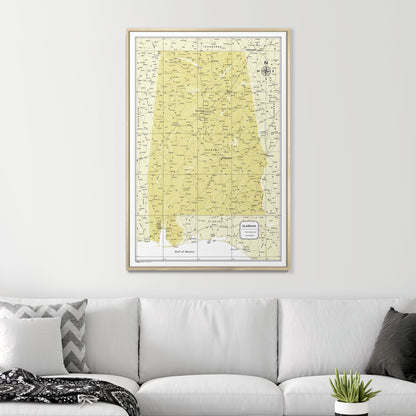 Push Pin Alabama Map (Pin Board) - Yellow Color Splash CM Pin Board