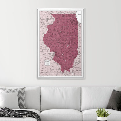 Push Pin Illinois Map (Pin Board) - Burgundy Color Splash CM Pin Board