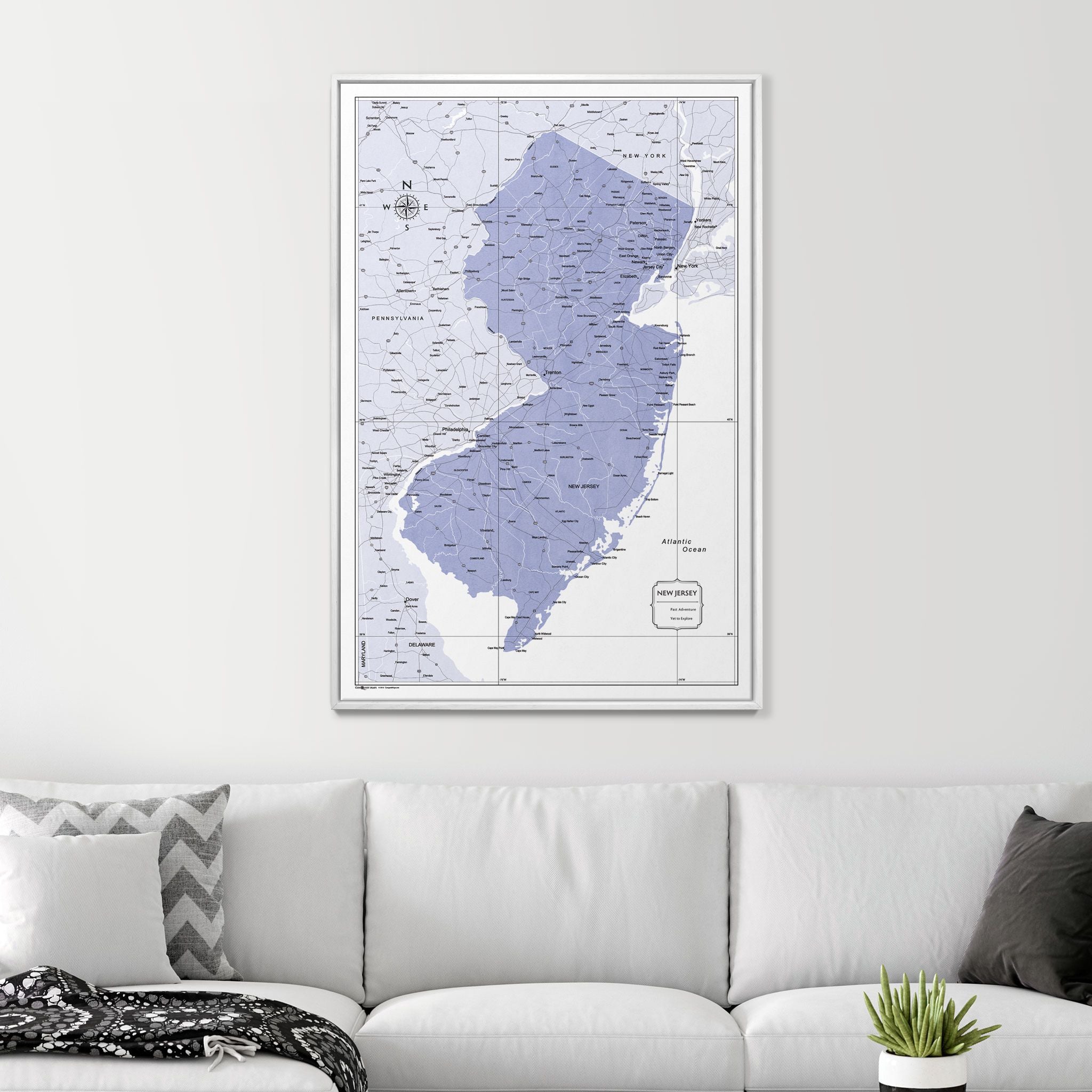 Push Pin New Jersey Map (Pin Board) - Purple Color Splash CM Pin Board