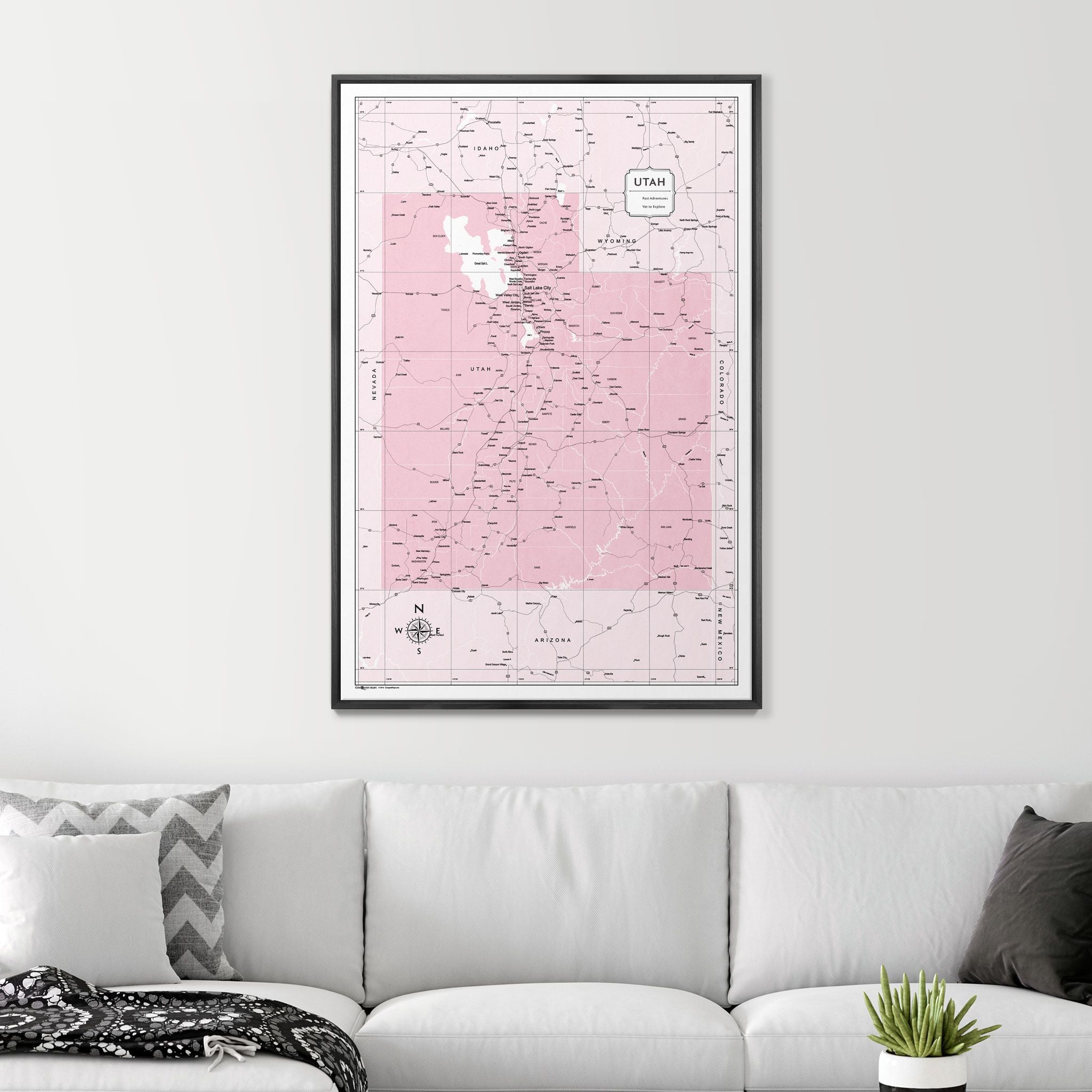 Push Pin Utah Map (Pin Board) - Pink Color Splash CM Pin Board