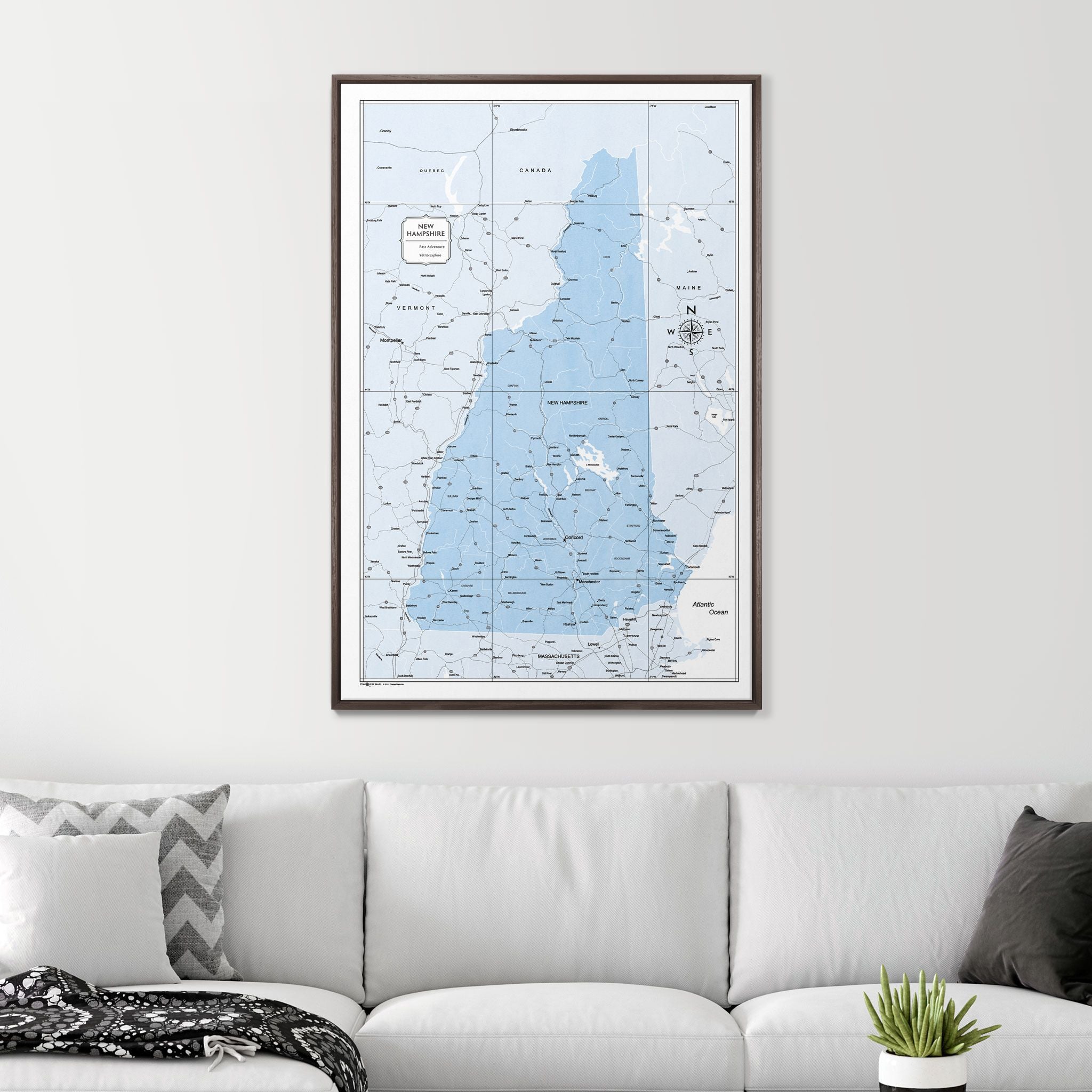 Push Pin New Hampshire Map (Pin Board) - Light Blue Color Splash CM Pin Board