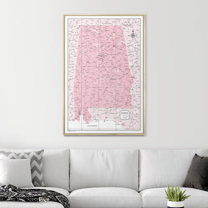 Push Pin Alabama Map (Pin Board) - Pink Color Splash CM Pin Board