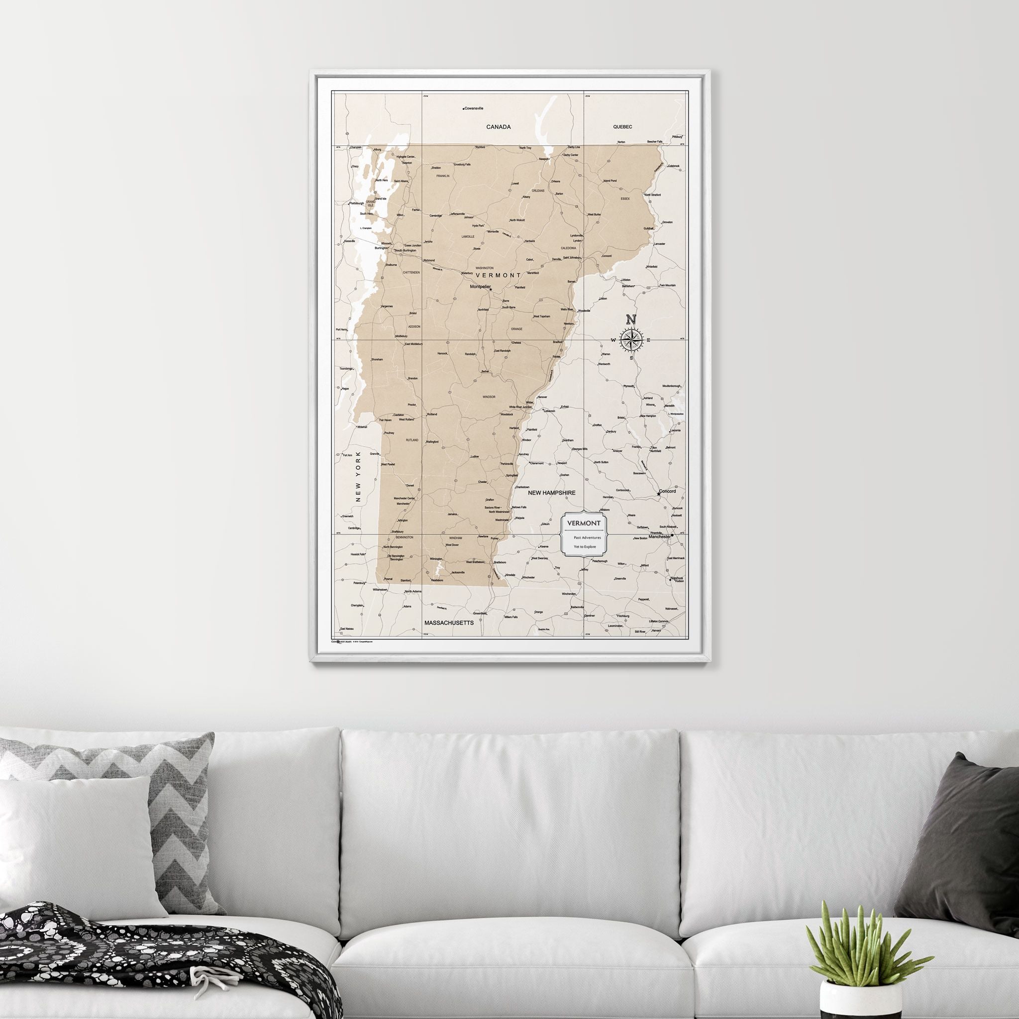 Push Pin Vermont Map (Pin Board) - Light Brown Color Splash CM Pin Board