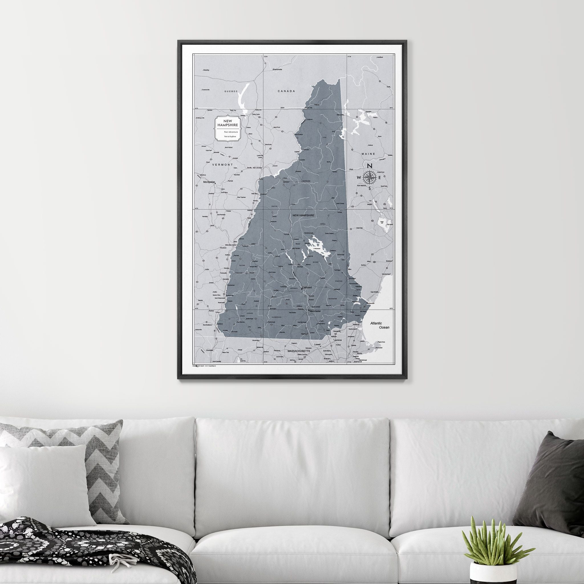 Push Pin New Hampshire Map (Pin Board) - Dark Gray Color Splash CM Pin Board