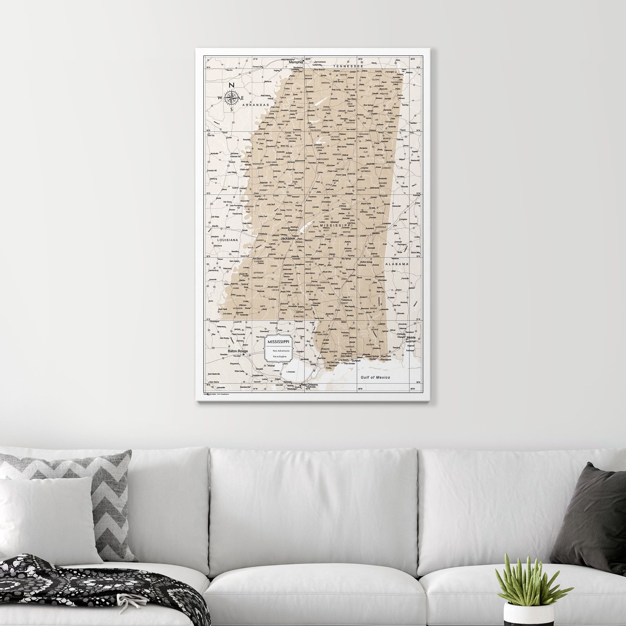 Push Pin Mississippi Map (Pin Board) - Light Brown Color Splash CM Pin Board