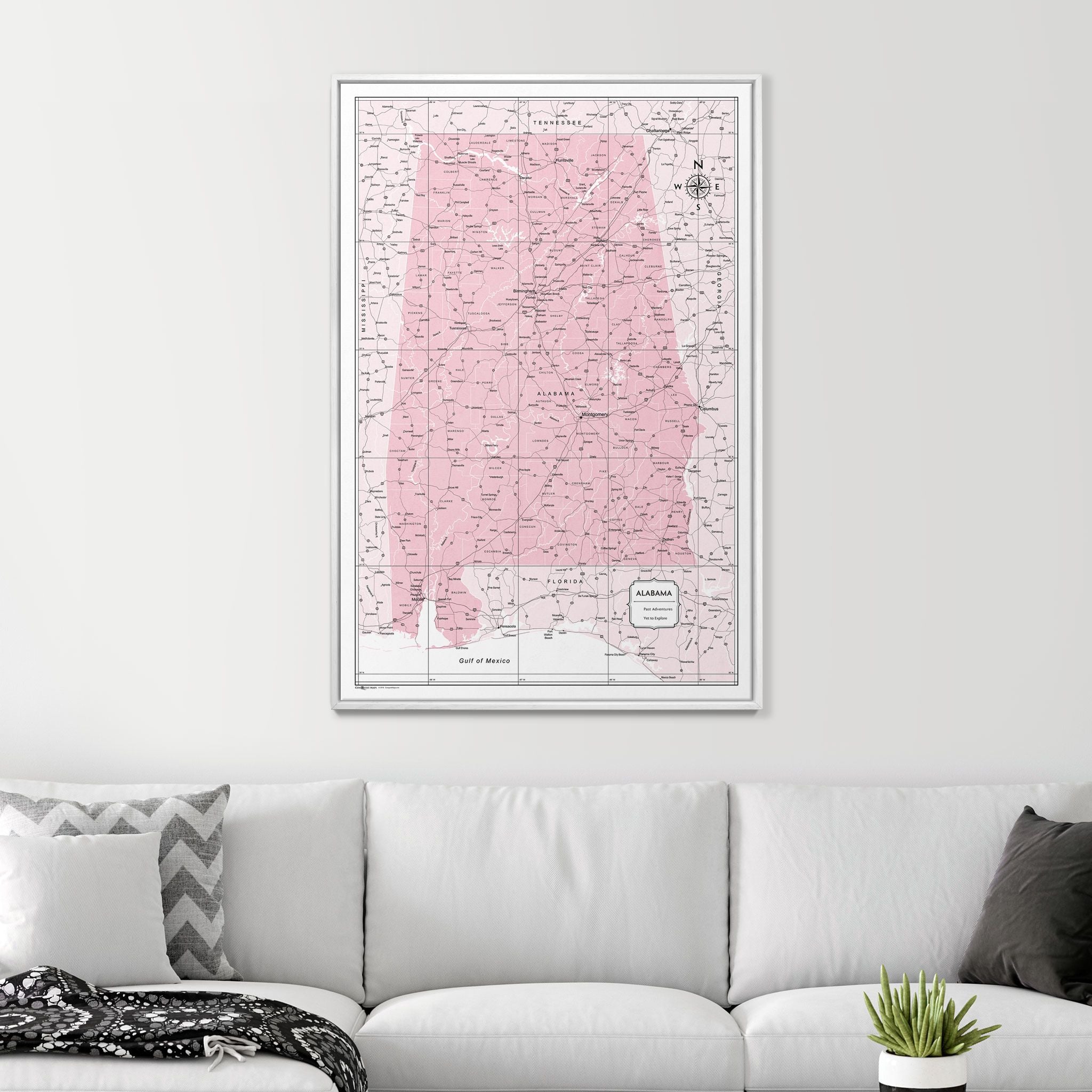 Push Pin Alabama Map (Pin Board) - Pink Color Splash CM Pin Board