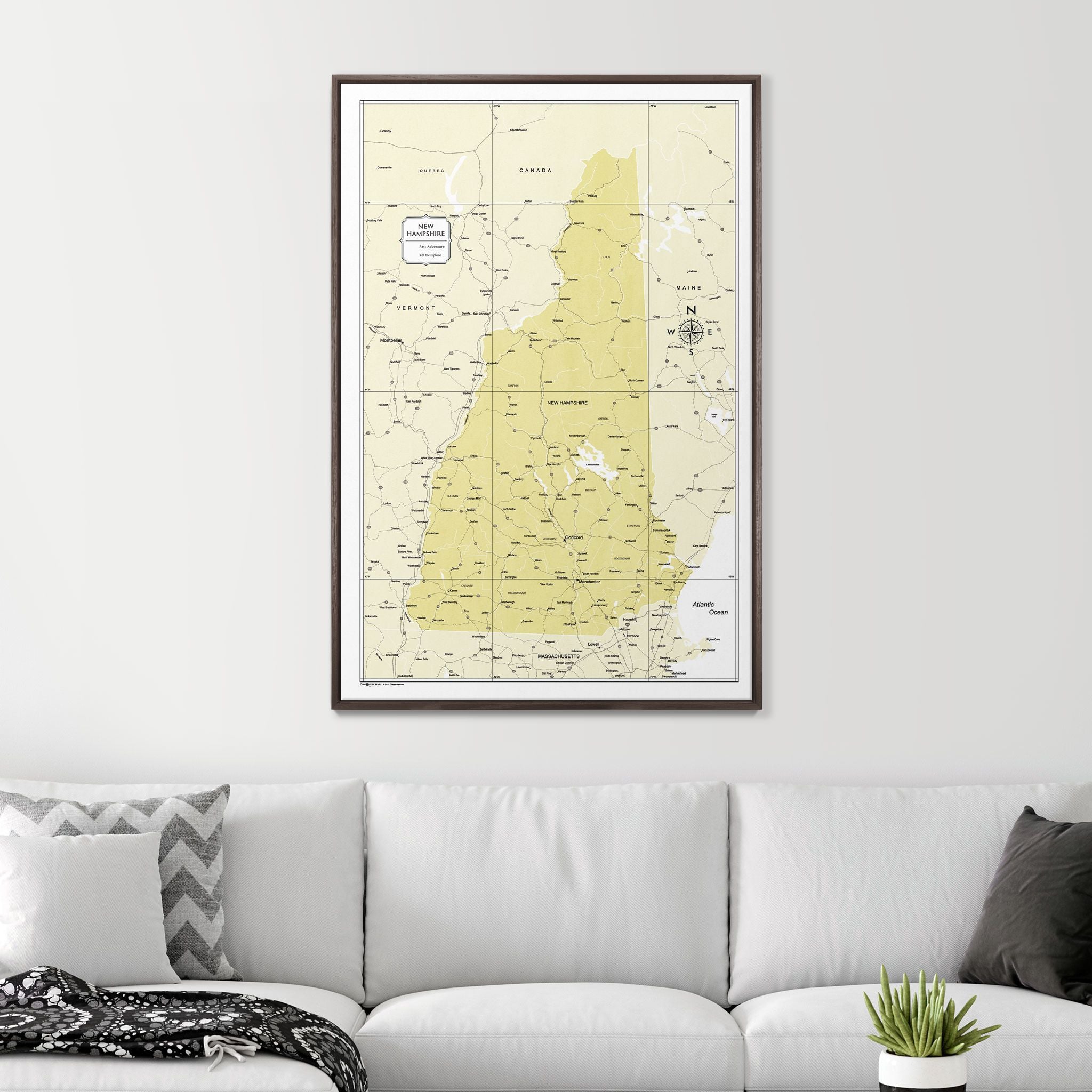 Push Pin New Hampshire Map (Pin Board) - Yellow Color Splash CM Pin Board