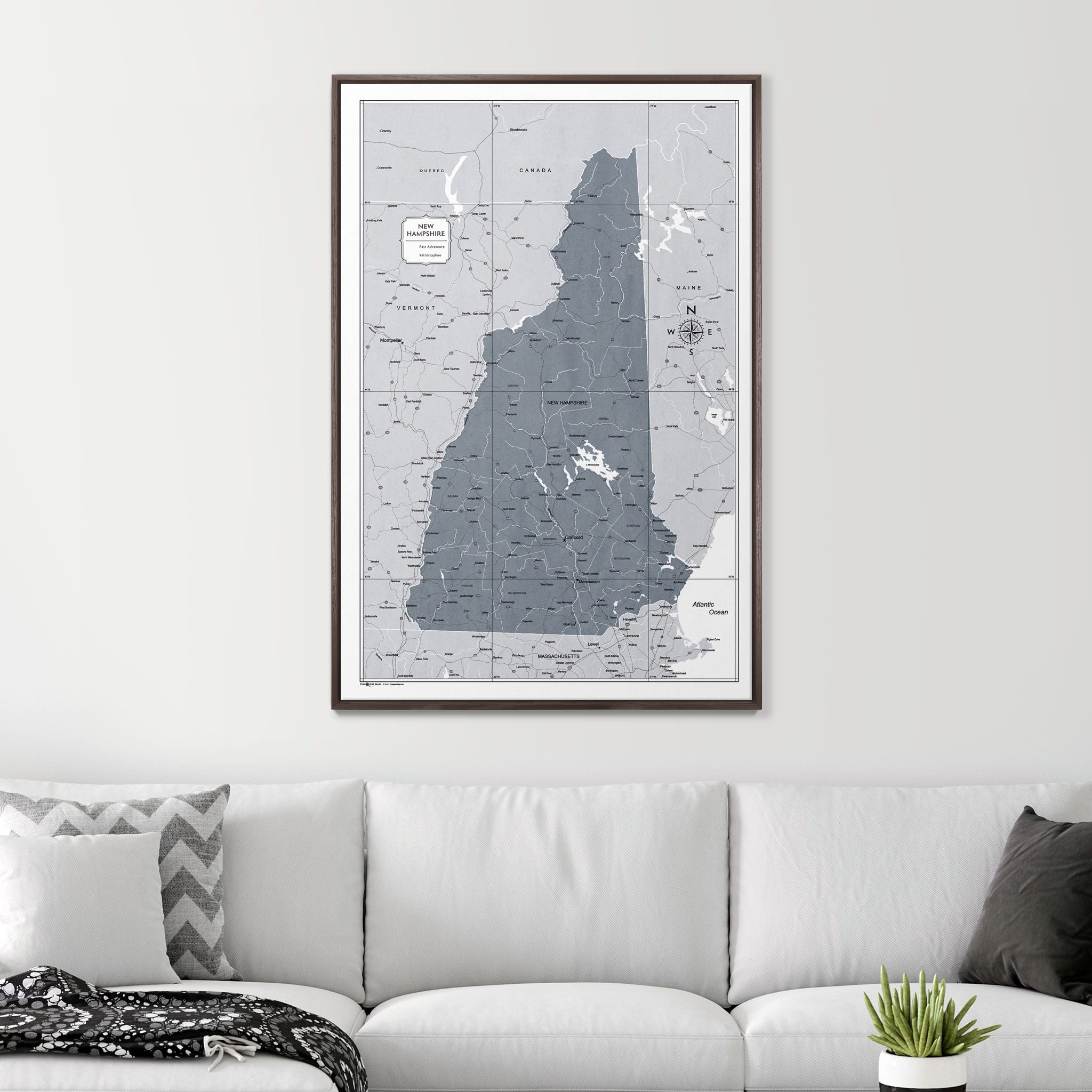 Push Pin New Hampshire Map (Pin Board) - Dark Gray Color Splash CM Pin Board