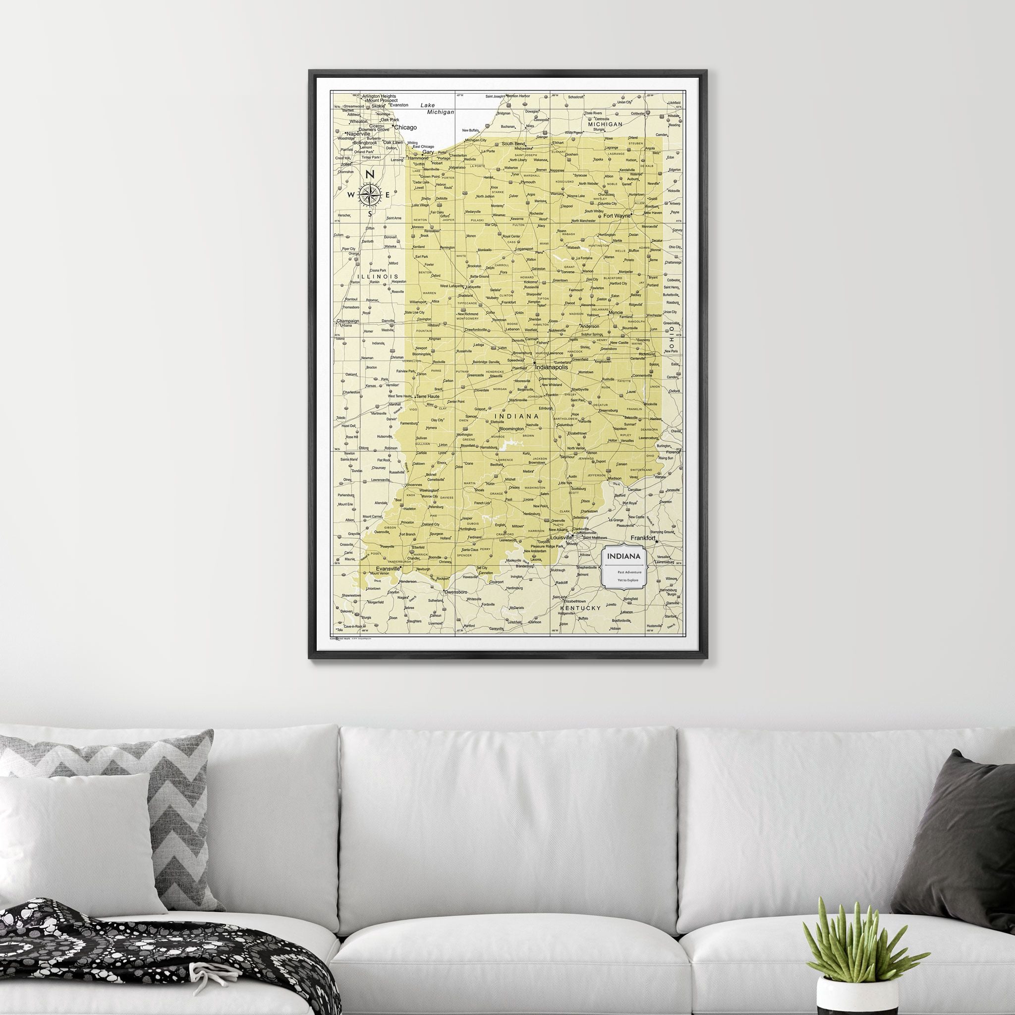 Push Pin Indiana Map (Pin Board) - Yellow Color Splash CM Pin Board