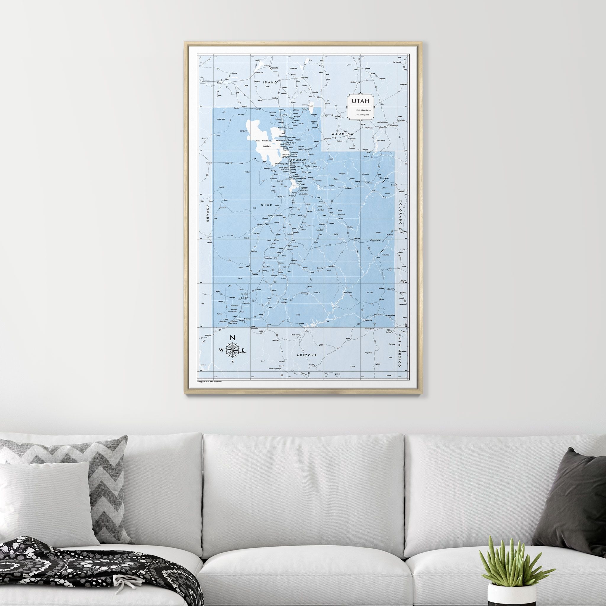 Push Pin Utah Map (Pin Board) - Light Blue Color Splash CM Pin Board