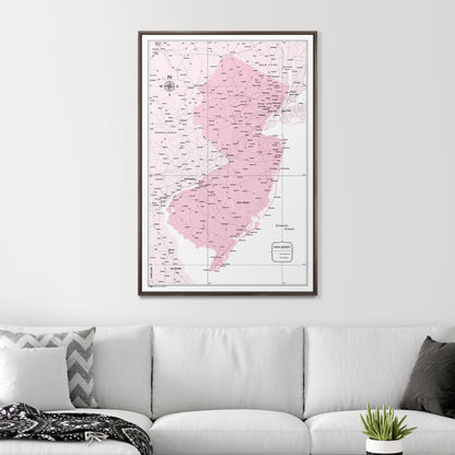 Push Pin New Jersey Map (Pin Board) - Pink Color Splash CM Pin Board