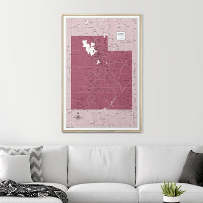 Push Pin Utah Map (Pin Board) - Burgundy Color Splash CM Pin Board