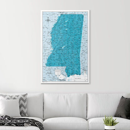 Push Pin Mississippi Map (Pin Board) - Teal Color Splash CM Pin Board