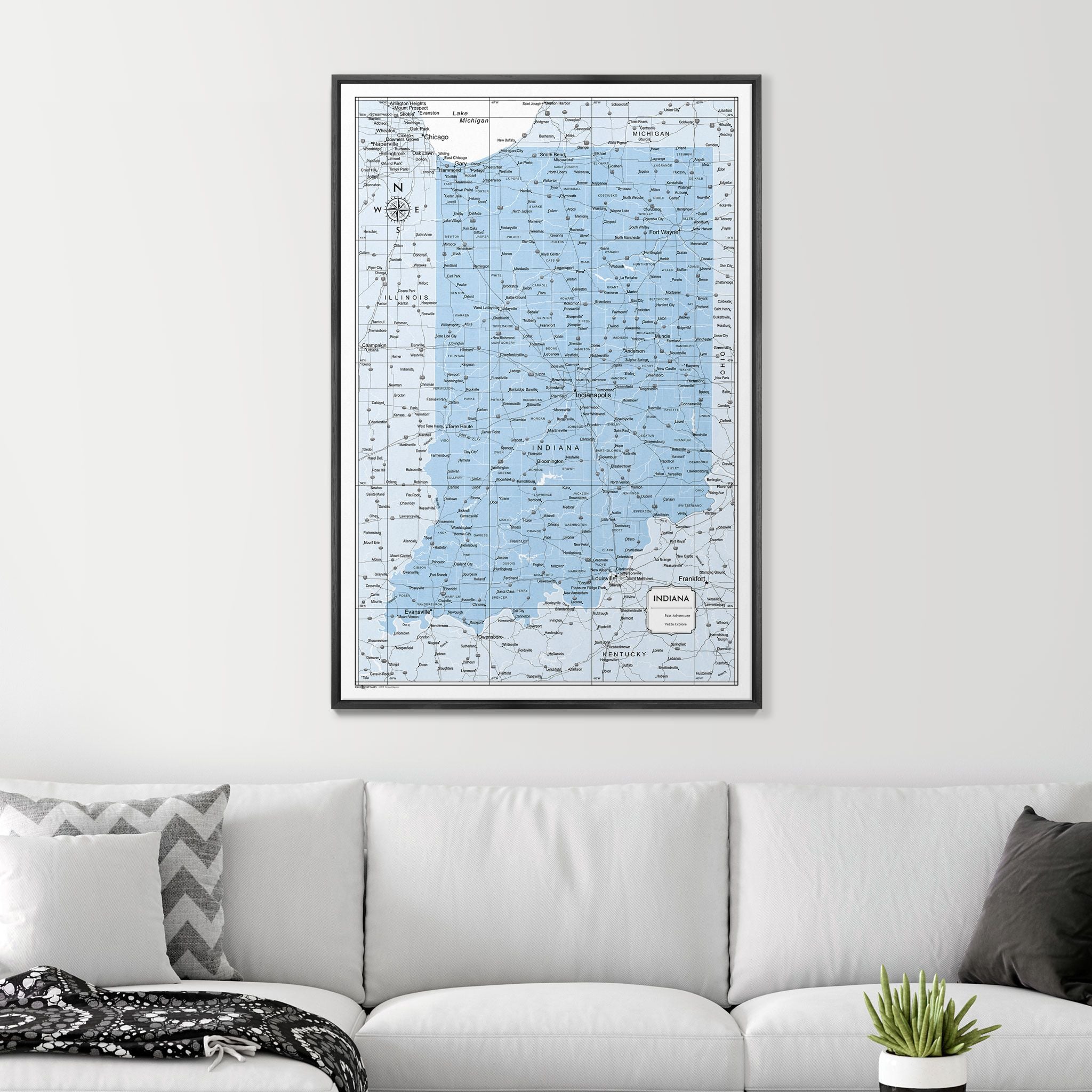 Push Pin Indiana Map (Pin Board) - Light Blue Color Splash CM Pin Board