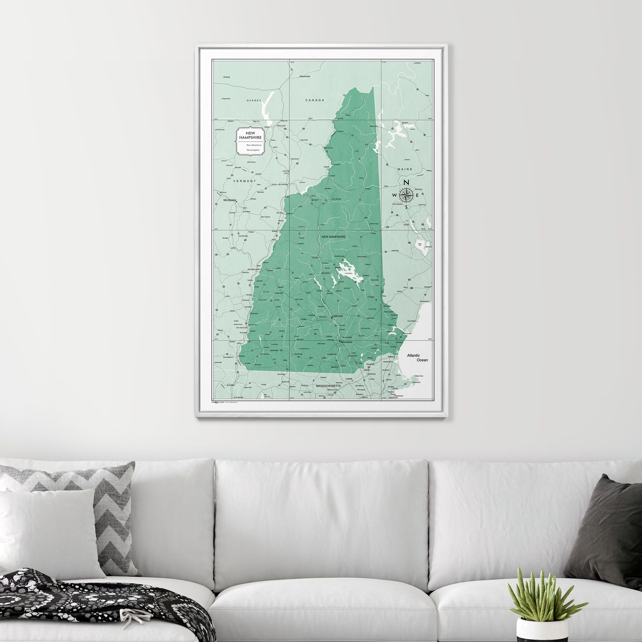 Push Pin New Hampshire Map (Pin Board) - Green Color Splash CM Pin Board