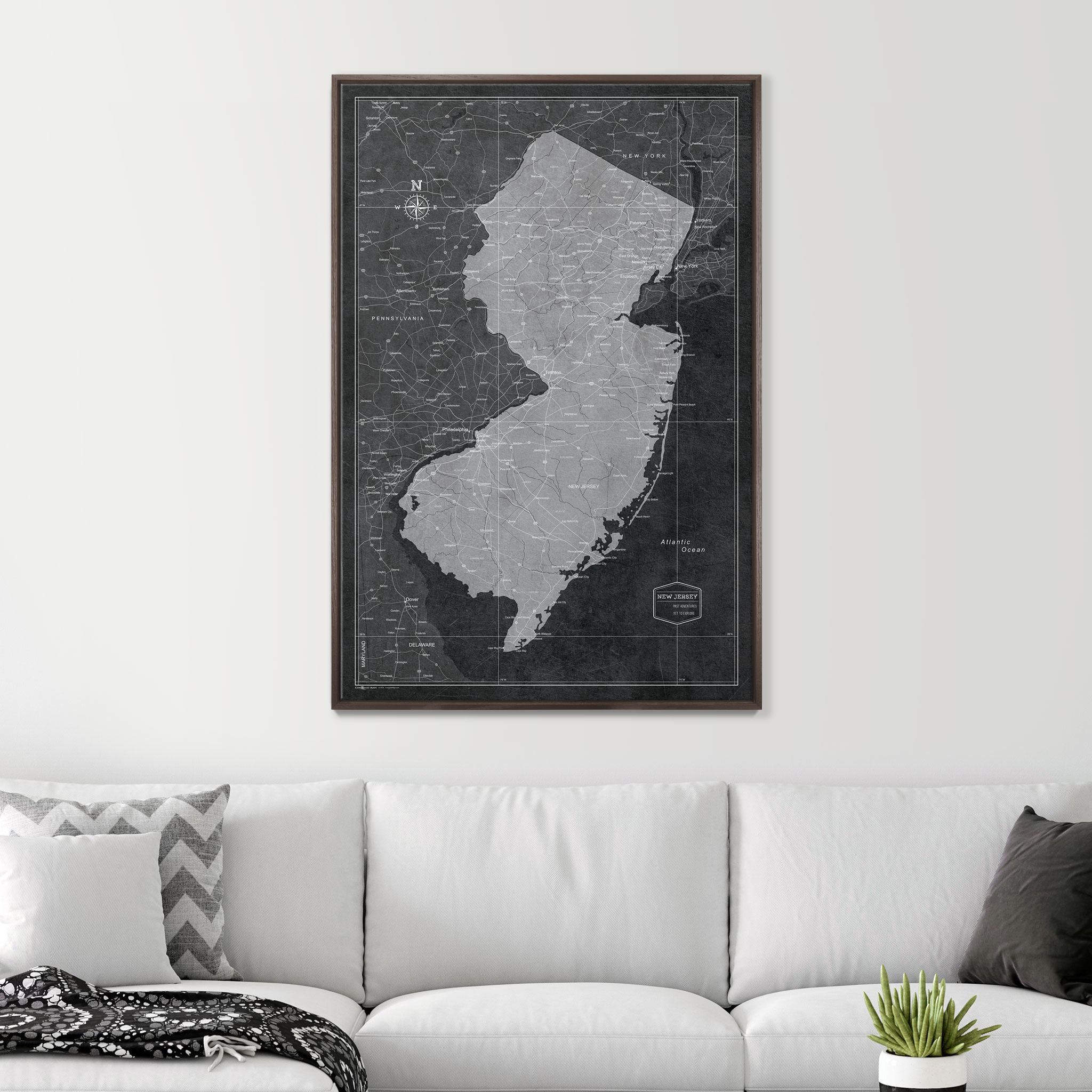 Push Pin New Jersey Map (Pin Board) - Modern Slate CM Pin Board