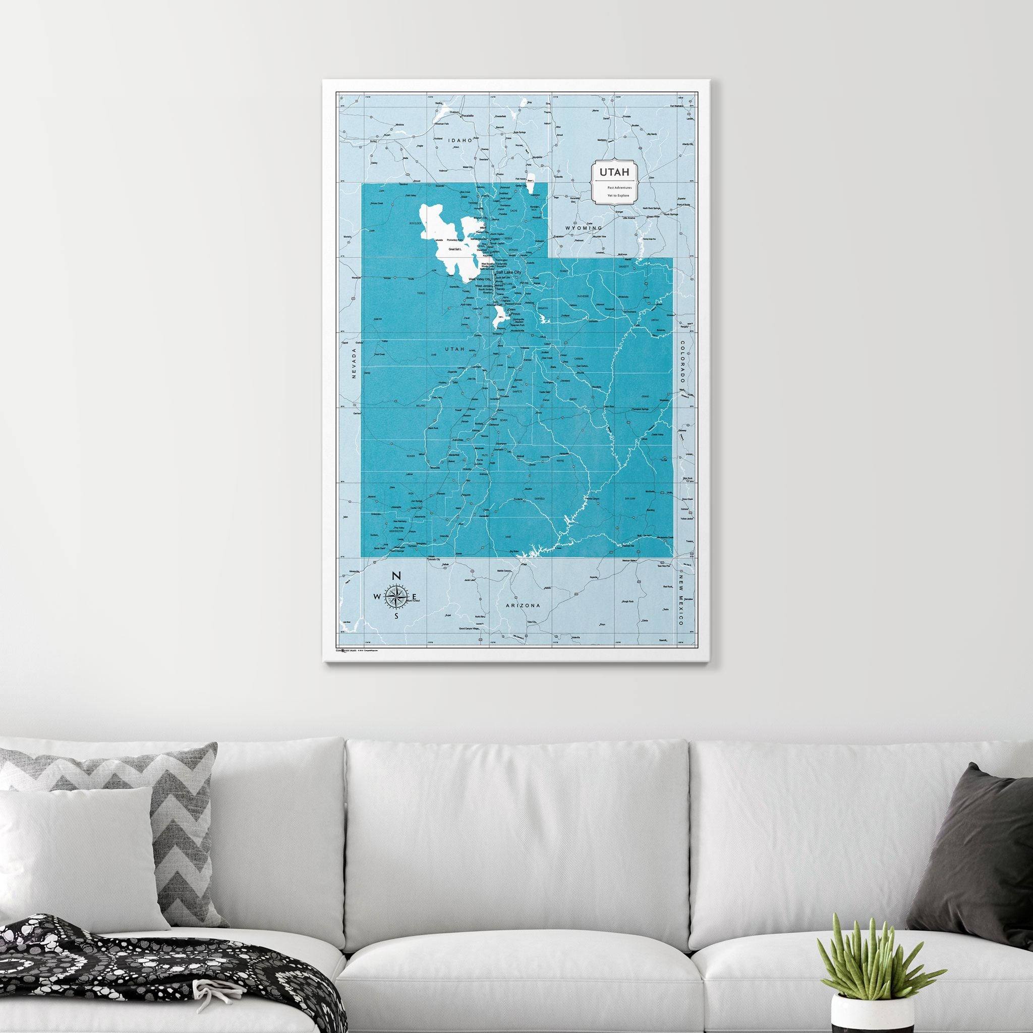 Push Pin Utah Map (Pin Board) - Teal Color Splash CM Pin Board