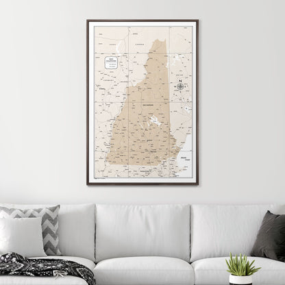 Push Pin New Hampshire Map (Pin Board) - Light Brown Color Splash CM Pin Board