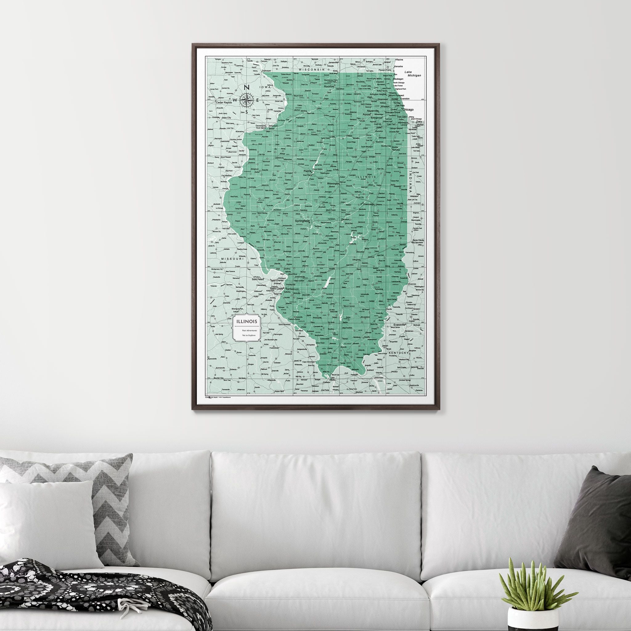 Push Pin Illinois Map (Pin Board) - Green Color Splash CM Pin Board