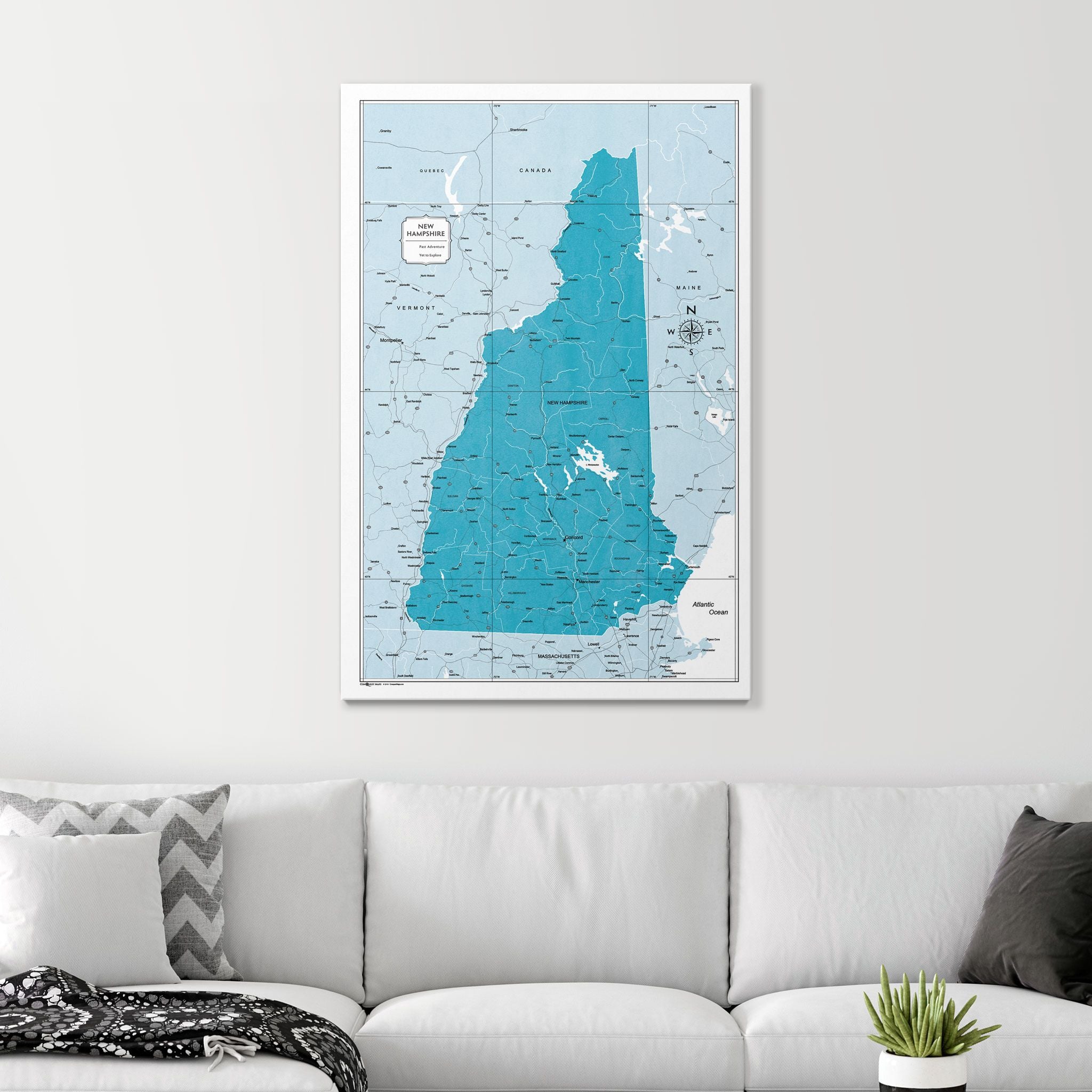 Push Pin New Hampshire Map (Pin Board) - Teal Color Splash CM Pin Board