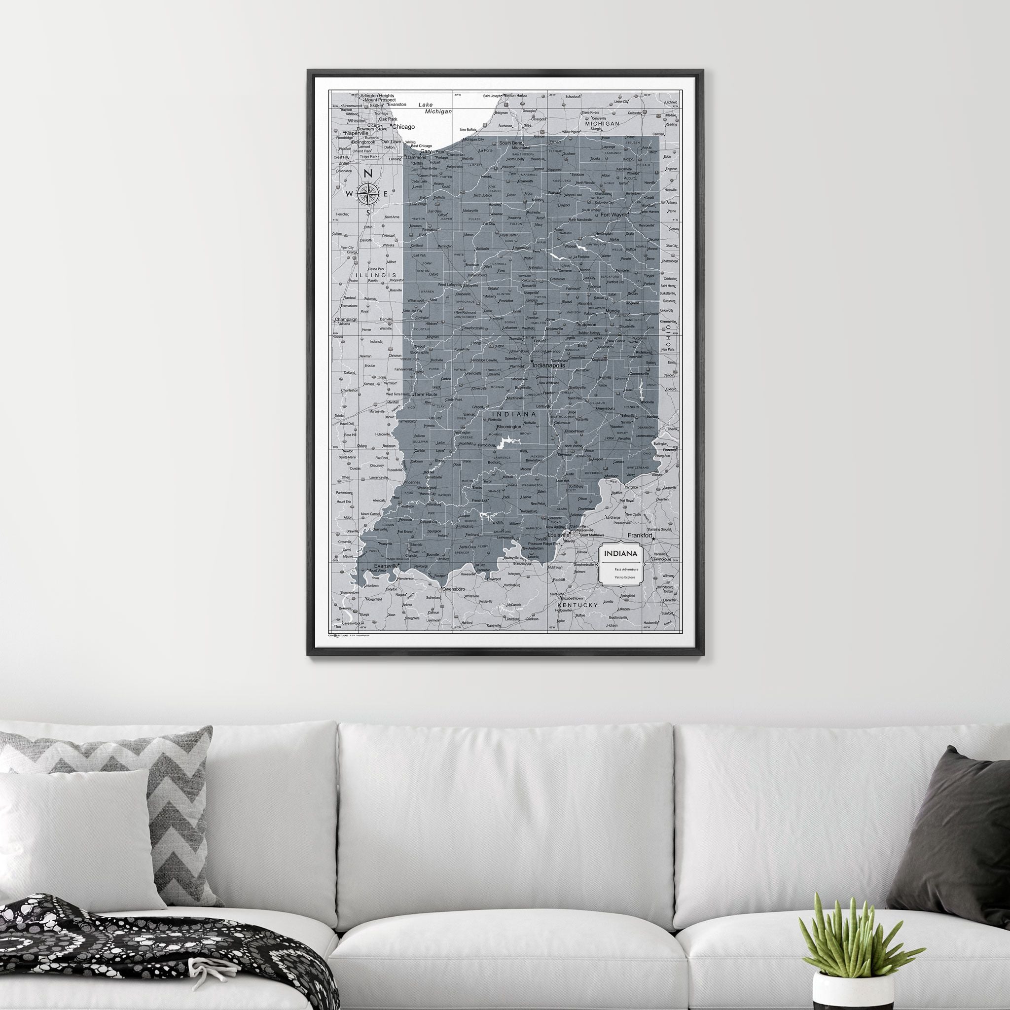 Push Pin Indiana Map (Pin Board) - Dark Gray Color Splash CM Pin Board