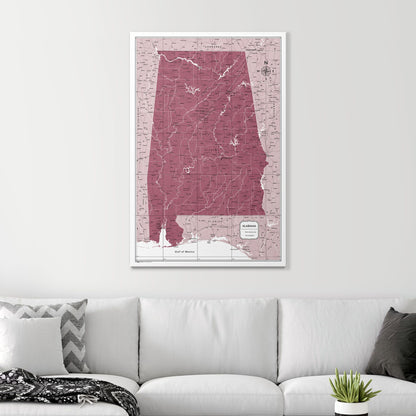 Push Pin Alabama Map (Pin Board) - Burgundy Color Splash CM Pin Board