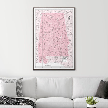 Push Pin Alabama Map (Pin Board) - Pink Color Splash CM Pin Board